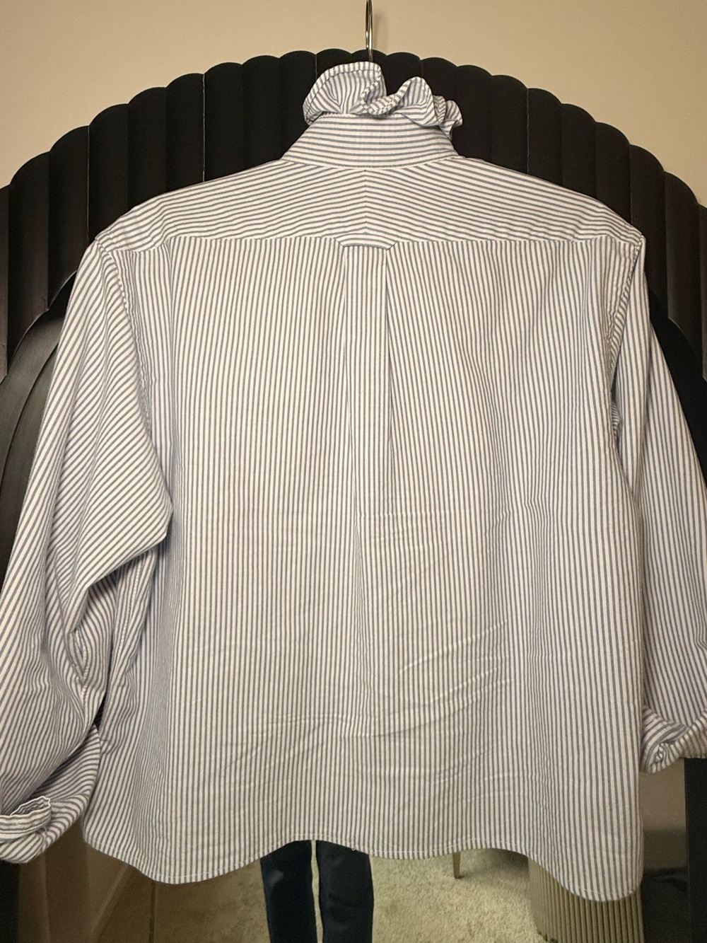 ReLoved Upcycle Ruffle Collar Button Down Shirt Lands' End Men's - Picture 4 of 10